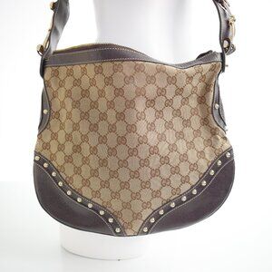 Authenticated Gucci GG Canvas Web Pelham Light Brown Calf Leather